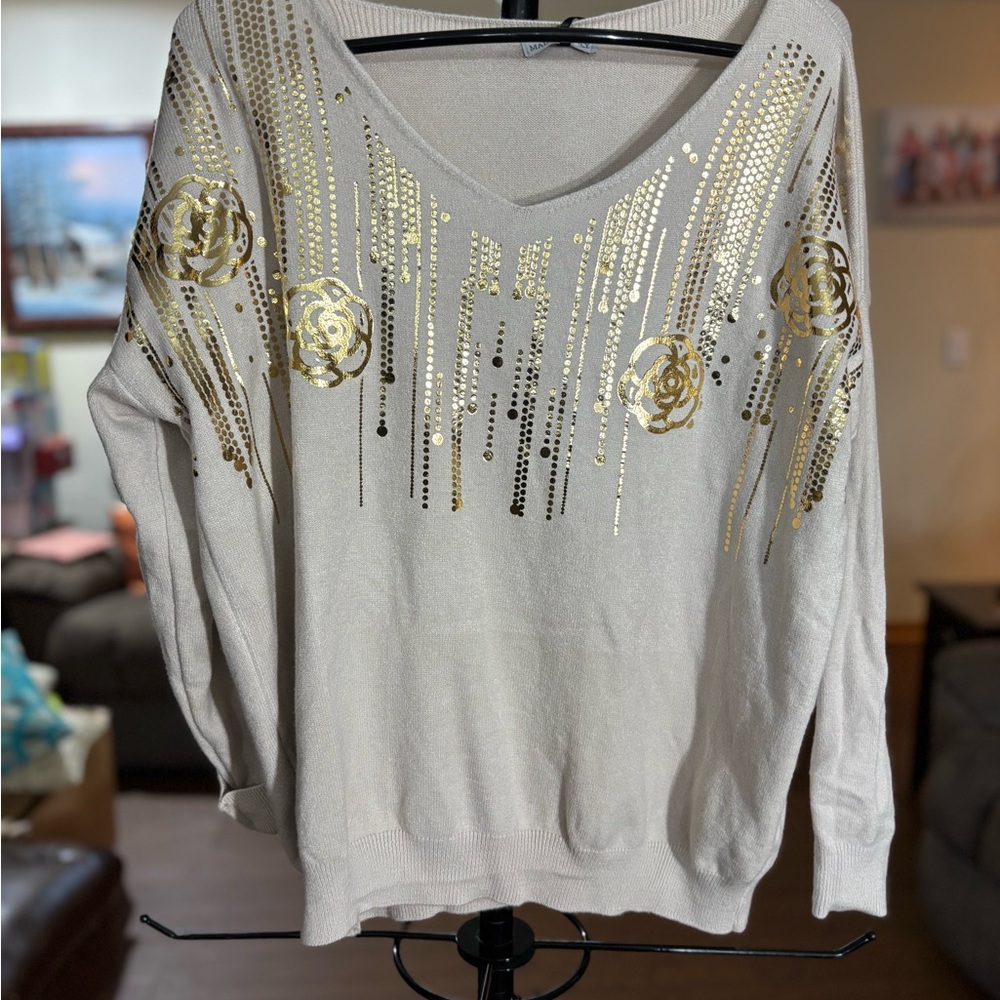 Bella Amore Cream Sweater with Gold Accents